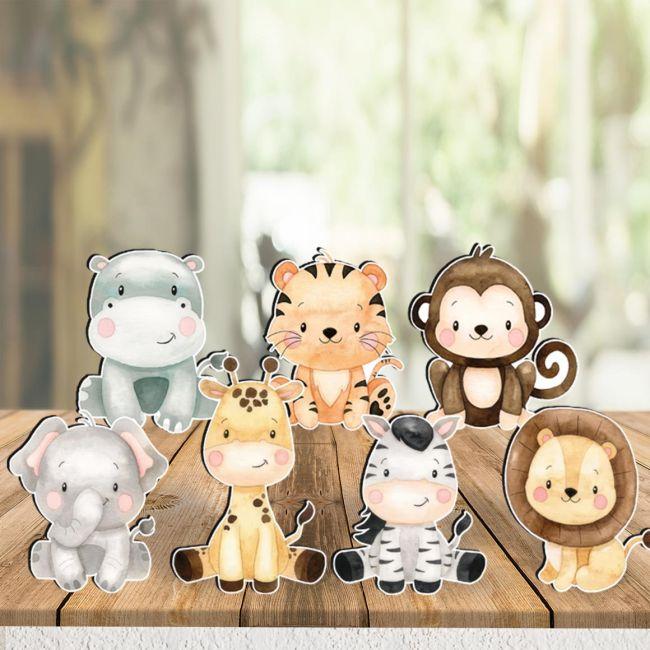 Wooden figures printed cute savanna sitting animals
