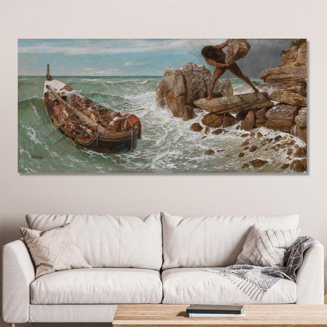Canvas print Odysseus and Polyphemus, Arnold Böcklin, panoramic