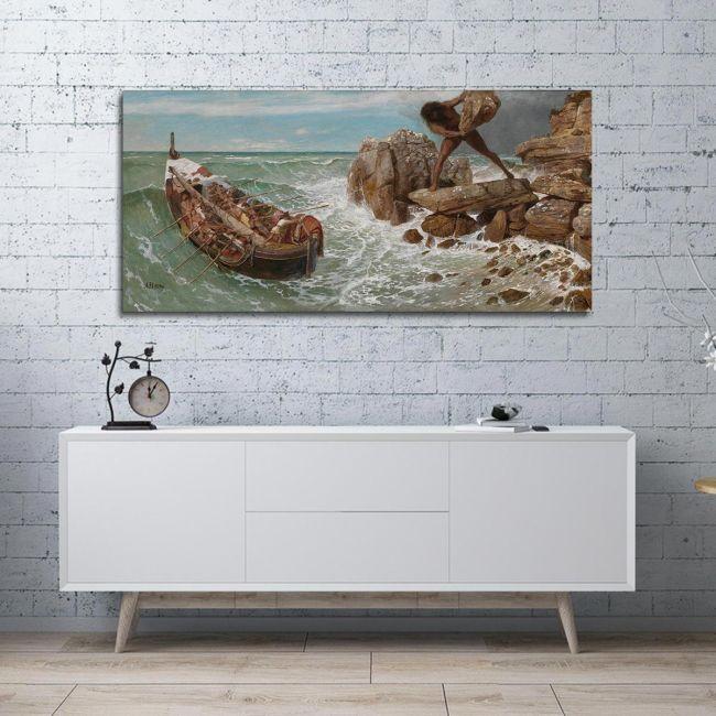 Canvas print Odysseus and Polyphemus, Arnold Böcklin, panoramic