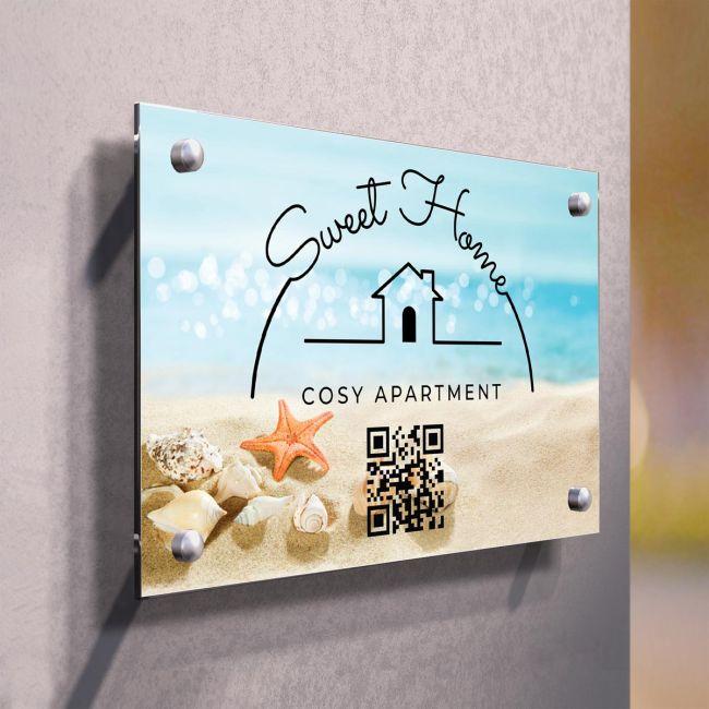 Πινακίδαplexiglass, με background, λογότυπο, qr