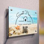 Πινακίδαplexiglass, με background, λογότυπο, qr