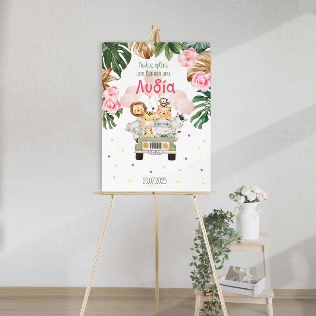 Canvas print Vaptism reception, Jeep animals pink details