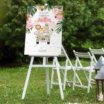 Πίνακας σε καμβά υποδοχής βάπτισης Ζωάκια σε τζιπάκι ροζ λεπτομέρειες Καμβάς τελαρωμένος