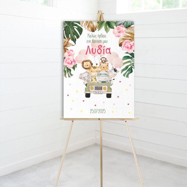 Canvas print Vaptism reception, Jeep animals pink details