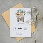 Baptism invitation, Jeep animals balloons