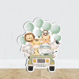 Wooden figure printed Cute watercolor animals with balloons,driving a car