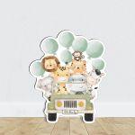 Wooden figure printed Cute watercolor animals with balloons,driving a car