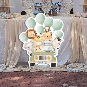 Wooden figure printed Cute watercolor animals with balloons,driving a car 2