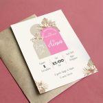 Προσκλητήριο πάρτι, βάπτισης, Baby girl boho pink beige
