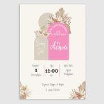 Προσκλητήριο πάρτι, βάπτισης, Baby girl boho pink beige