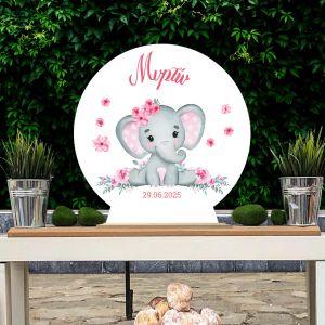 Wooden figure Elephant with flowers watercolor