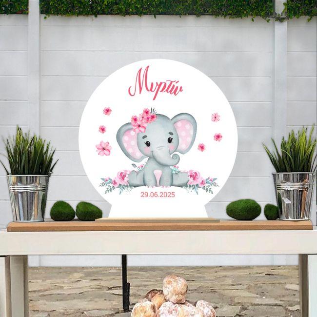 Wooden figure Elephant with flowers watercolor