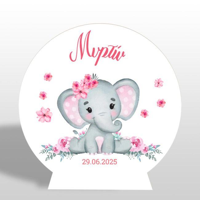 Wooden figure Elephant with flowers watercolor