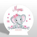 Wooden figure Elephant with flowers watercolor