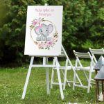 Canvas print welcome to my baptism, Girl baby Elephant