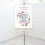 Canvas print welcome to my baptism, Girl baby Elephant