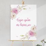 Canvas print welcome to my baptism, Pink floral minimal
