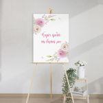 Canvas print welcome to my baptism, Pink floral minimal