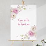 Canvas print welcome to my baptism, Pink floral minimal