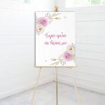 Canvas print welcome to my baptism, Pink floral minimal