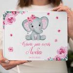 Wishes book, Little pink elephant with flowers