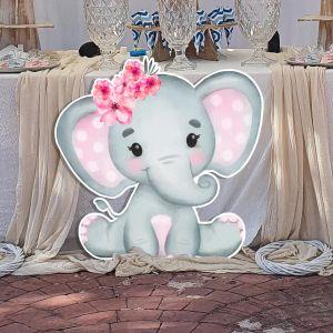 Wooden figure Elephant watercolor girly with flowers 2