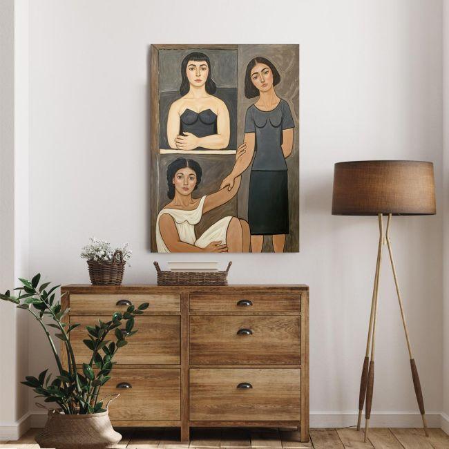 Canvas print Three young women reart, (original Sikeliotis)