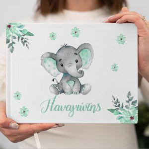 Wishes book, Little mint elephant with flowers