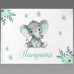 Wishes book, Little mint elephant with flowers 2