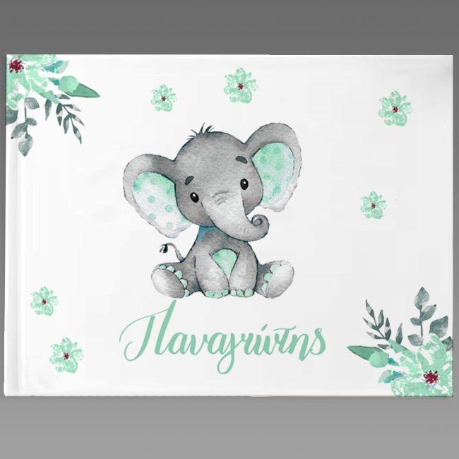 Wishes book, Little mint elephant with flowers