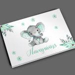 Wishes book, Little mint elephant with flowers