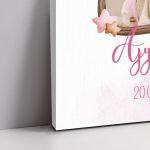 Πίνακας βάπτισης Αρκουδάκι ροζ με μπαλόνια και φωτογραφία Καμβάς τελαρωμένος