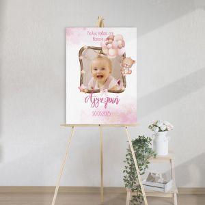 Canvas baptism Welcome Cute pinkbear with balloons 2