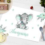 Placemat, Elephant blue flowers