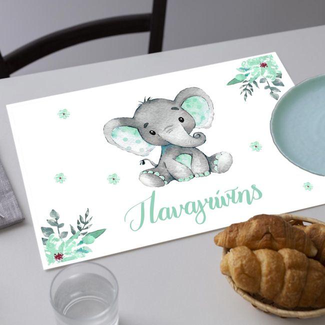 Placemat, Elephant blue flowers