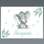 Placemat, Elephant blue flowers