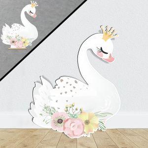 Κύκνος με λουλούδια ξύλινη φιγούρα εκτυπωμένη