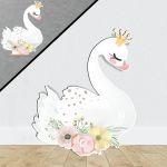 Wooden figure printed Swan flowers