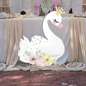 Wooden figure printed Swan flowers 2