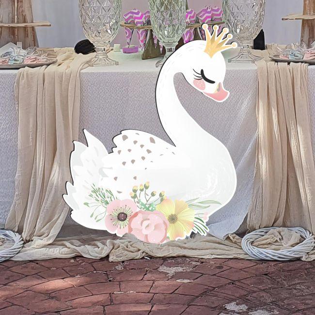 Wooden figure printed Swan flowers