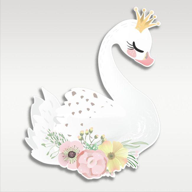 Wooden figure printed Swan flowers