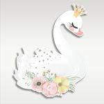 Wooden figure printed Swan flowers