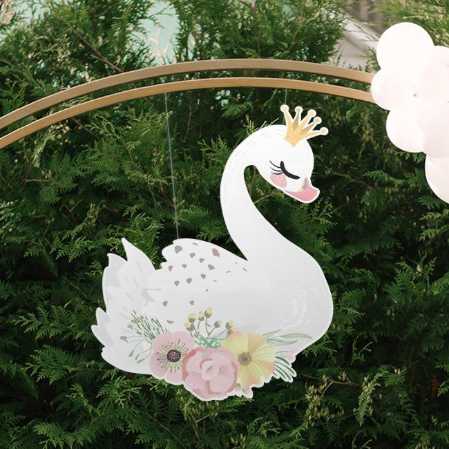 Wooden figure printed Swan flowers