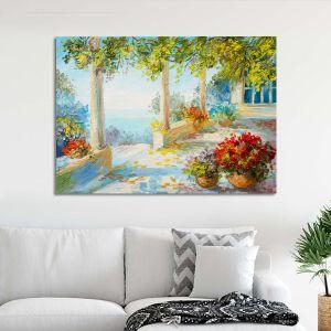 Canvas print Terrace near the sea, flowers