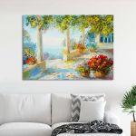 Canvas print Terrace near the sea, flowers