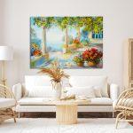 Canvas print Terrace near the sea, flowers