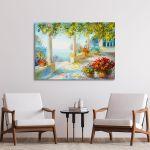 Canvas print Terrace near the sea, flowers