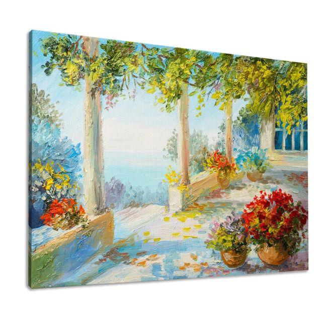 Πίνακας σε καμβά Terrace near the sea, flowers