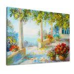 Canvas print Terrace near the sea, flowers