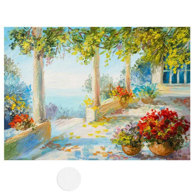 Canvas print Terrace near the sea, flowers